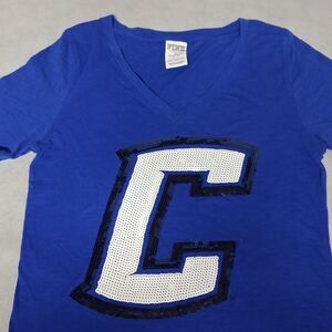 PINK Victoria's Secret Creighton Blue Jays T-Shirt Small Blue Sequins C Logo
